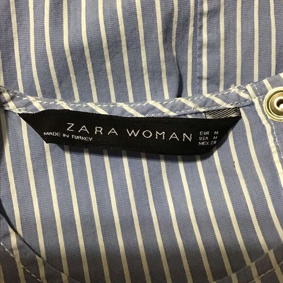 Zara Woman Blue White Striped High Low Tunic Blouse M - Picture 13 of 15